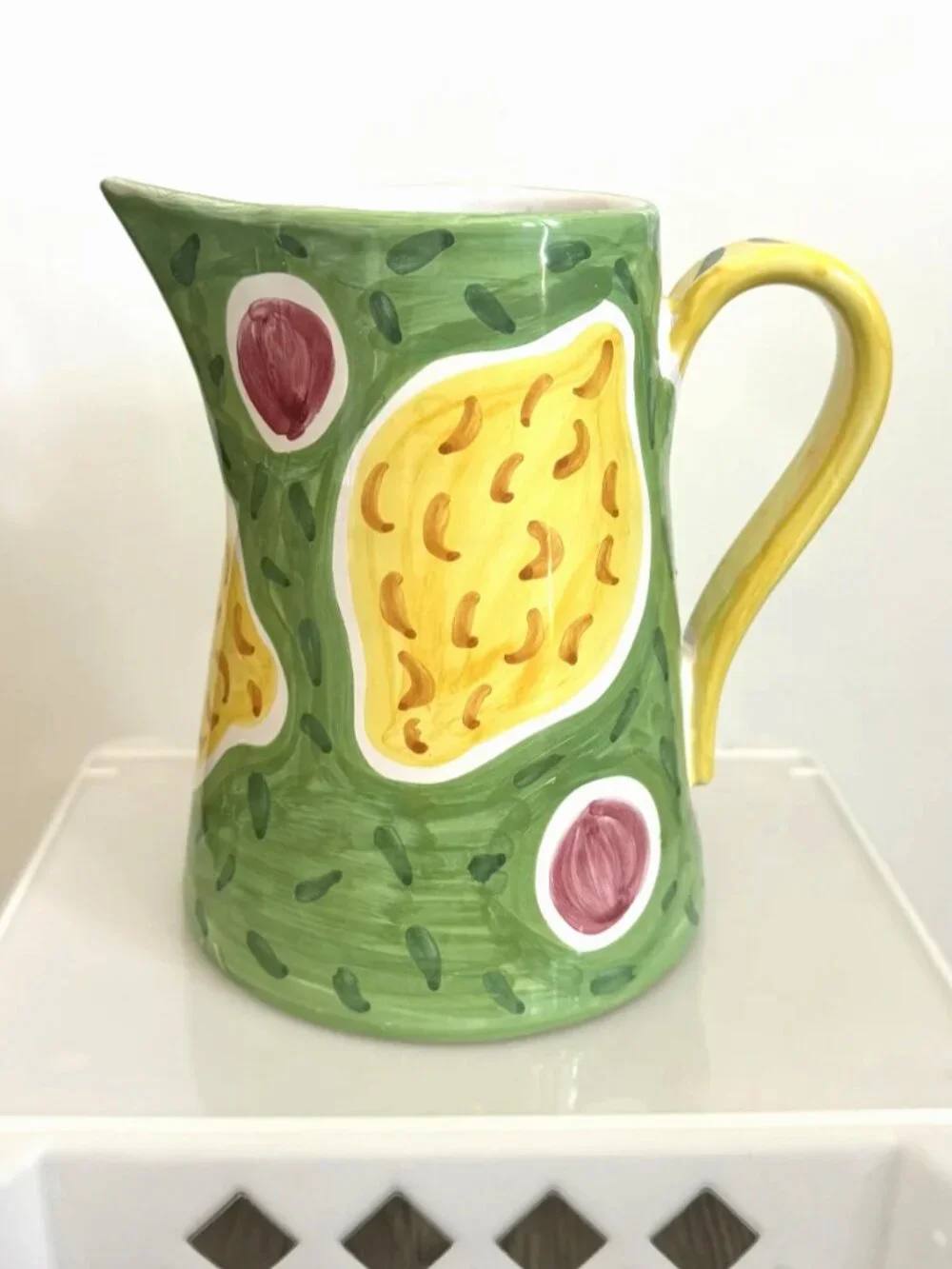Vintage Sberna Deruta Italy Ceramic Lemon Pitcher Hand Painted Pottery Vase Jug